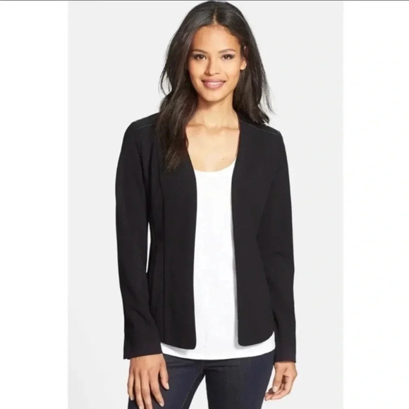 Eileen Fisher Leather Trim Ponte Blazer Jacket - Picture 1 of 6